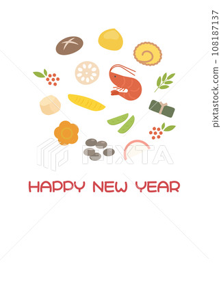 New year's card material for osechi cuisine, white background 108187137