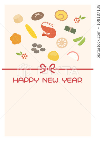 New Year's card materials for Osechi cuisine and Mizuhiki 108187138