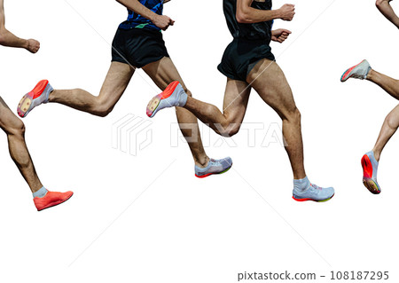 group male runner middle-distance running at track stadium in summer athletics isolated on white background group male runner middle-distance running at track stadium in summer athletics isolated on white background 108187295