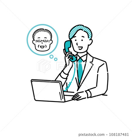 A young businessman answering the phone to an elderly male customer A young businessman answering the phone to an elderly male customer 108187481