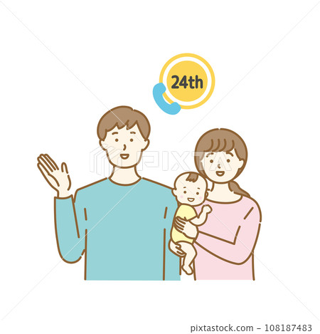 Illustration material of a young couple and telephone support icon 108187483