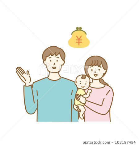 Illustration material of young couple and wallet icon 108187484