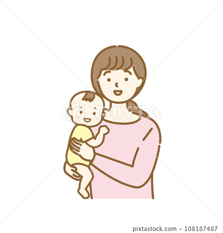 Illustration material of a young mother holding a baby 108187487