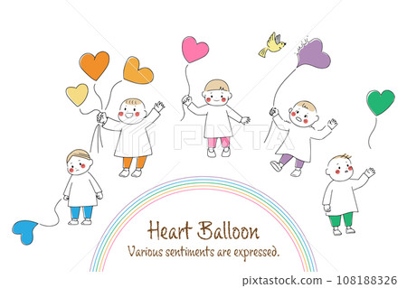 Children with heart balloons (emotional expression) Children with heart balloons (emotional expression) 108188326