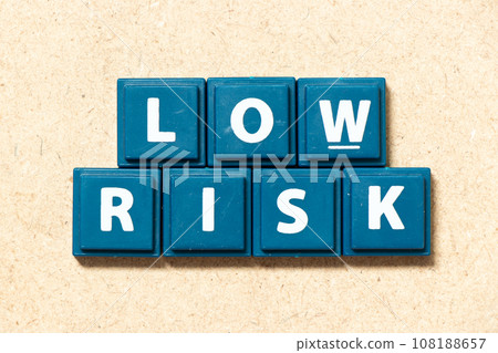Tile alphabet letter in word low risk on wood background Tile alphabet letter in word low risk on wood background 108188657