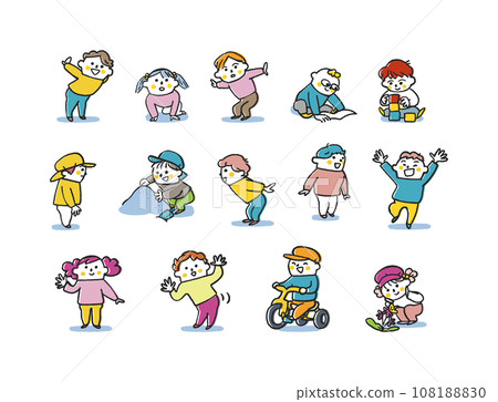一群小孩似乎玩得很開心,說話很開心,插畫資料 一群小孩似乎玩得很開心,說話很開心,插畫資料 108188830
