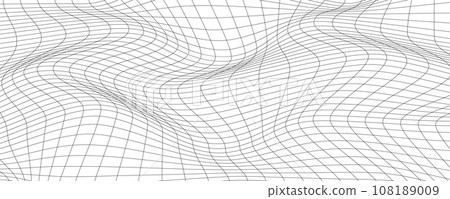 Distorted wave monochrome texture. dynamical rippled surface. Vector mesh grid pattern of lines 108189009