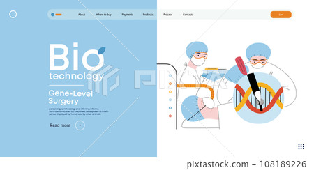 Bio Technology, Gene-Level Surgery -modern flat vector concept illustration of precise genetic modifications at the molecular leve. Metaphor of treating genetic disorders and enhancing human health Bio Technology, Gene-Level Surgery -modern flat vector concept illustration of precise genetic modifications at the molecular leve. Metaphor of treating genetic disorders and enhancing human health 108189226