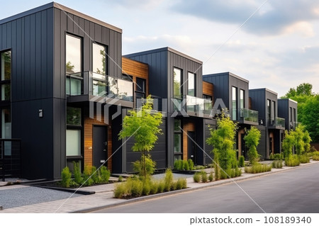 Modern townhouses facades. Generative AI 108189340