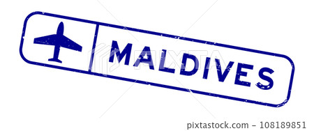 Grunge blue maldives word with plane icon square rubber seal stamp on white background Grunge blue maldives word with plane icon square rubber seal stamp on white background 108189851