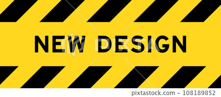 Yellow and black color with line striped label banner with word new design 108189852