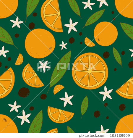 Seamless pattern with oranges. Vector illustration 108189909