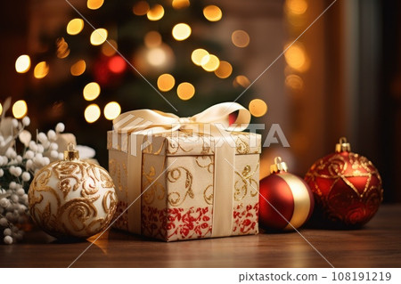 Decorated Christmas tree and gift boxes. 108191219