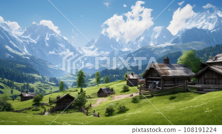 Alpine mountain landscape with a small village 108191224