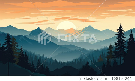 Mountain forest landscape silhouette. Travel background panorama Mountain forest landscape silhouette. Travel background panorama 108191244