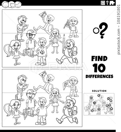 differences activity with school pupils characters coloring page 108191801