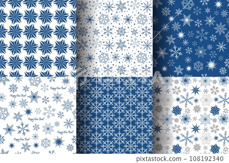 Set of seamless patterns with snowflakes. New Year and Christmas endless background. Winter texture for wrapping paper, fabric, wallpaper 108192340