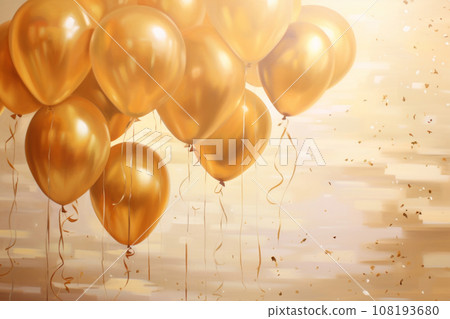 Festive background with golden balls and confetti. Festive background with golden balls and confetti. 108193680