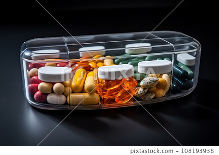 Pill boxes with colorful pills 108193938