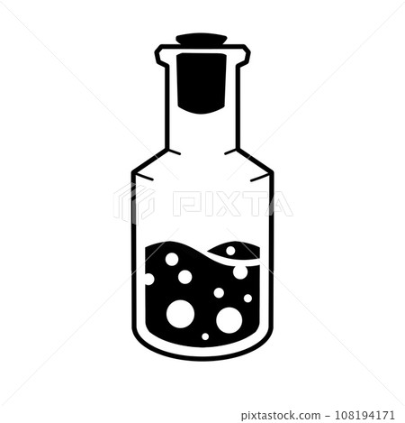 Magic bottle. Esoteric alchemy and glass elixir poison. Mystery chemistry drink. Fantasy cartoon magical mystic mixture, Vintage decorative element Magic bottle. Esoteric alchemy and glass elixir poison. Mystery chemistry drink. Fantasy cartoon magical mystic mixture, Vintage decorative element 108194171