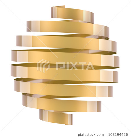 Golden ribbon strip as sphere shaped. Business logotype. 3D rendering 108194426