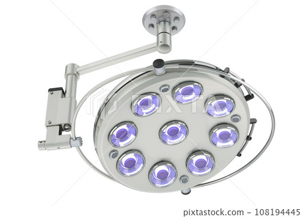 Surgical lighting, operating light or surgical lighthead. 3D rendering 108194445