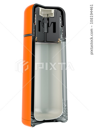Cross section of thermos, Cutting of Vacuum flask, 3D rendering Cross section of thermos, Cutting of Vacuum flask, 3D rendering 108194461
