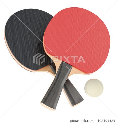 Table tennis equipment, ping pong rackets and ball. 3D rendering 108194485