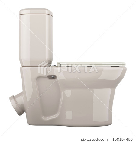 White toilet bowl, side view. 3D rendering 108194496