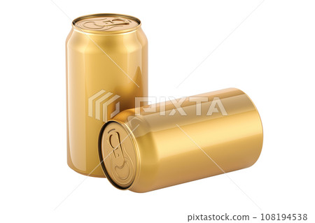 Golden drink metallic cans, 3D rendering 108194538