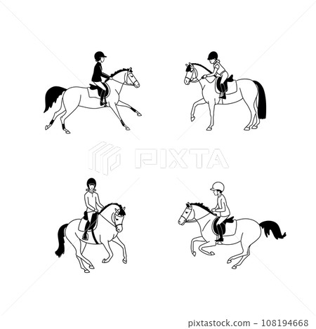 Set of cute kids riding ponies 108194668