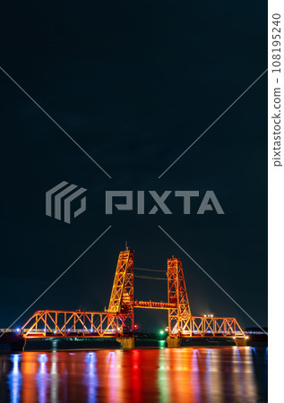 Saga Prefecture/ Chikugo River Lift Bridge illuminated at night (night view) Saga Prefecture/ Chikugo River Lift Bridge illuminated at night (night view) 108195240