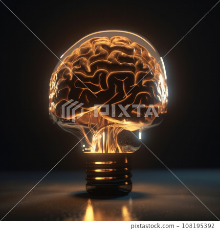 A light bulb with a glowing brain inside is a creative symbol of intelligence and innovation. is AI Generative. 108195392