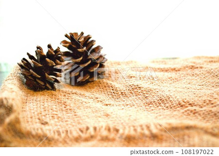 A pine cone placed on a simple and easy-to-use linen cloth A pine cone placed on a simple and easy-to-use linen cloth 108197022