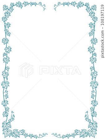 Pen drawing ivy leaf frame blue green Pen drawing ivy leaf frame blue green 108197119