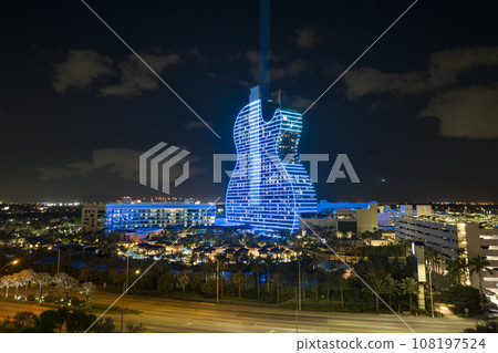 Aerial night view of Hollywood unban city landscape in Broward County South Florida 108197524