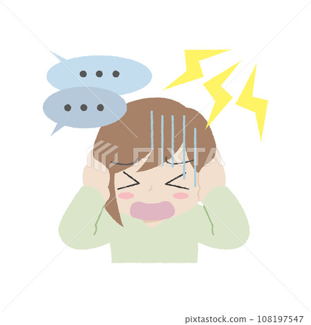 hand drawn style hyperacusis woman 108197547