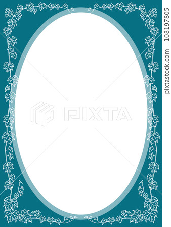 Pen drawing white ivy leaf frame white oval window blue green Pen drawing white ivy leaf frame white oval window blue green 108197805