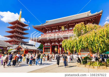 Senso-ji Temple Hokuramon和五層寶塔 108197822