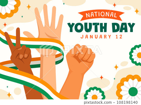 Happy International Youth Day of India Vector Illustration with Indian Flag and Young Boys or Girls Togetherness in Flat Kids Cartoon Background Happy International Youth Day of India Vector Illustration with Indian Flag and Young Boys or Girls Togetherness in Flat Kids Cartoon Background 108198140