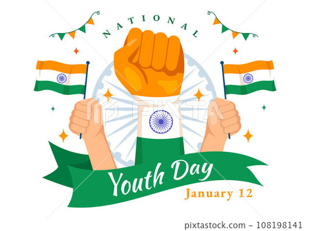 Happy International Youth Day of India Vector Illustration with Indian Flag and Young Boys or Girls Togetherness in Flat Kids Cartoon Background Happy International Youth Day of India Vector Illustration with Indian Flag and Young Boys or Girls Togetherness in Flat Kids Cartoon Background 108198141