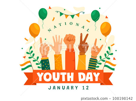 Happy International Youth Day of India Vector Illustration with Indian Flag and Young Boys or Girls Togetherness in Flat Kids Cartoon Background Happy International Youth Day of India Vector Illustration with Indian Flag and Young Boys or Girls Togetherness in Flat Kids Cartoon Background 108198142