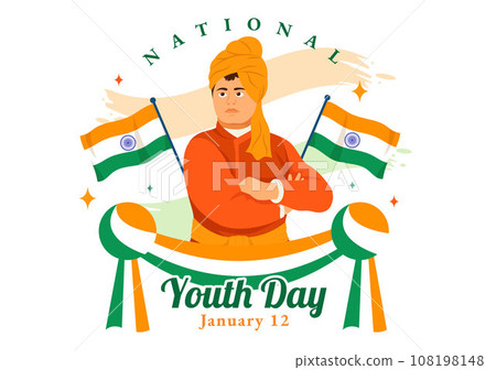 Happy International Youth Day of India Vector Illustration with Indian Flag and Young Boys or Girls Togetherness in Flat Kids Cartoon Background Happy International Youth Day of India Vector Illustration with Indian Flag and Young Boys or Girls Togetherness in Flat Kids Cartoon Background 108198148