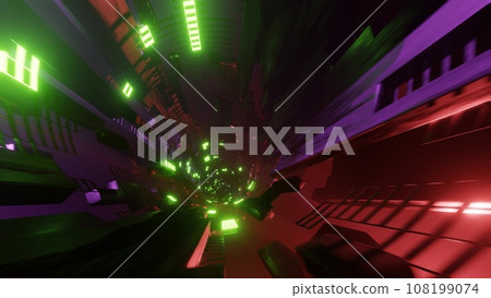 Colorful and beautiful cyber space tunnel Colorful cyber space 108199074