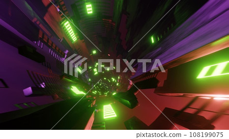 Colorful and beautiful cyber space tunnel Colorful cyber space 108199075