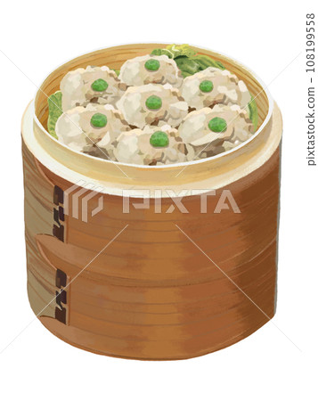 Meat shumai (green peas) steamed in 2 layers 108199558