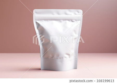 White Blank Coffee bag Pack Mockup Stand Up with pastel natural theme background Generative AI 108199613