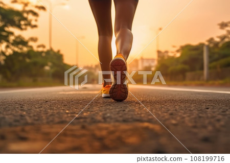 Female jogging training on country road Female jogging training on country road 108199716