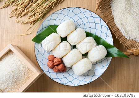 Salted rice balls and white rice 108199792