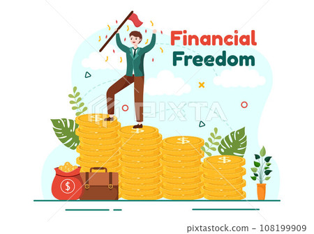 Financial Freedom Vector Illustration with Coins and Dollar to Save Money, Investment, Eliminate Debt, Expenses and Passive Income in Flat Background Financial Freedom Vector Illustration with Coins and Dollar to Save Money, Investment, Eliminate Debt, Expenses and Passive Income in Flat Background 108199909